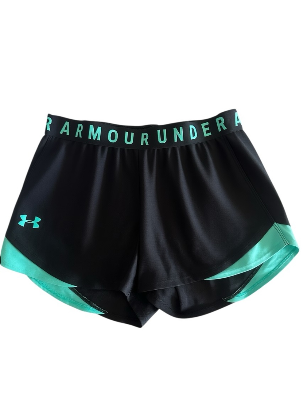 Under Armour HeatGear Black Teal 2-in-1 Loose Running Shorts Size S GUC